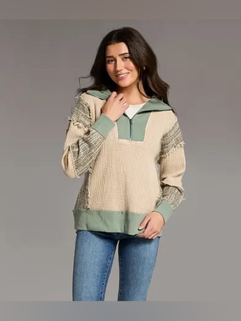 BKE Pieced Quarter Zip Oversized Pullover NWT - Picture 2 of 6